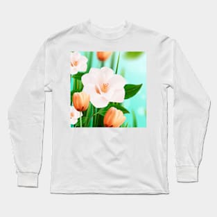 White Orange Flowers Art Long Sleeve T-Shirt